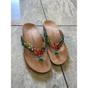 Vionic Shoes Womens Size 7.5 Multicolor Sequin Flip Flop Sandals Comfort Arch